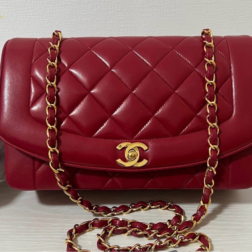 Iconic Chanel Diana Red/Burgundy Quilted Lamb skin Leather Shoulder Bag